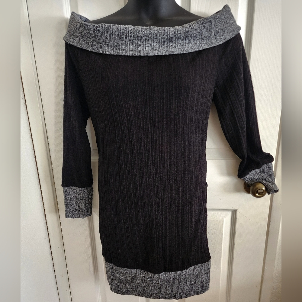 New Rosegal Off-Shoulder Ribbed Black n Grey Sweater Dress Plus Size 1X and 3X